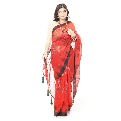 Picture of Tassel Setting Red Color Monipuri Tant Saree