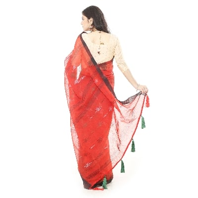 Picture of Tassel Setting Red Color Monipuri Tant Saree