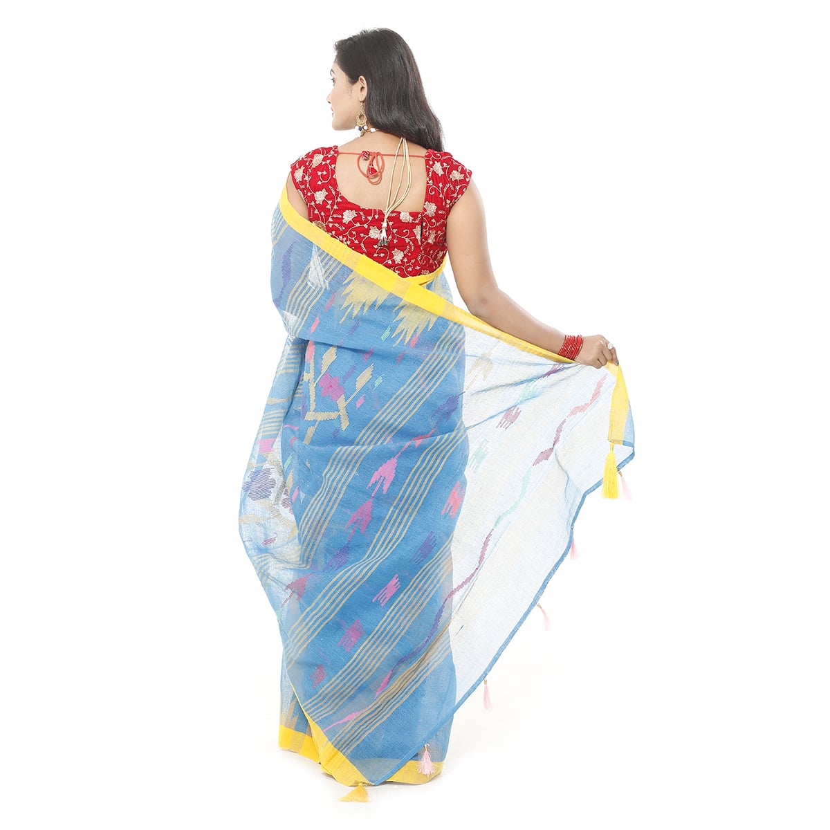 Picture of Tassel Setting Dodger Blue Color Monipuri Saree