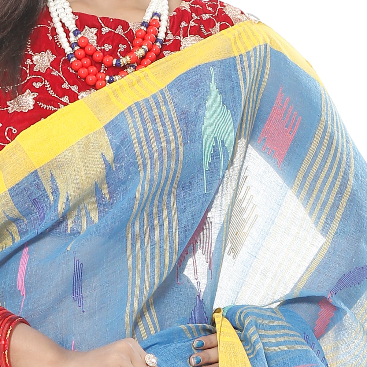 Picture of Tassel Setting Dodger Blue Color Monipuri Saree