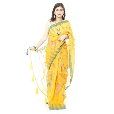 Picture of Yellow Color Monipuri Tant Saree With Tassel Setting
