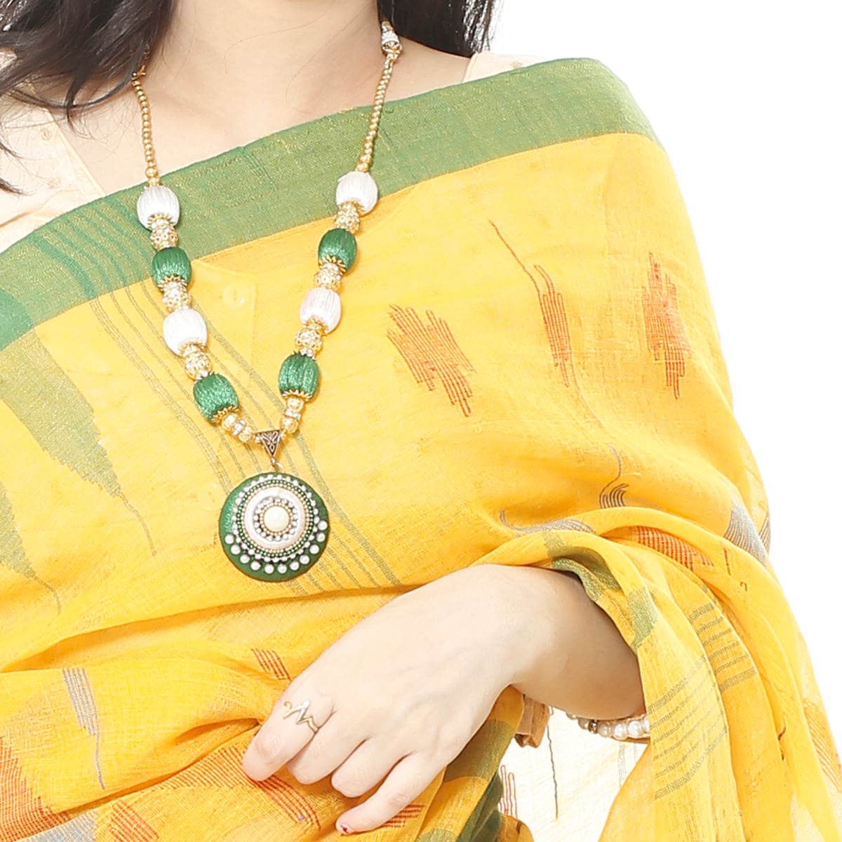 Picture of Yellow Color Monipuri Tant Saree With Tassel Setting