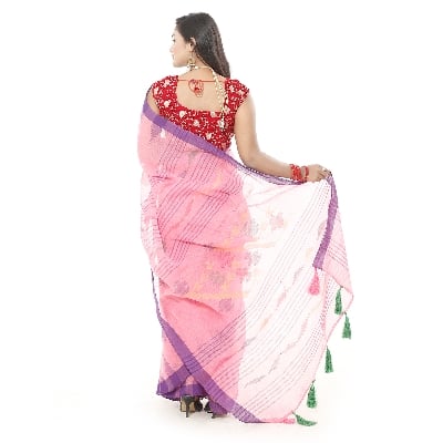 Picture of Tassel Setting Light Pink Monipuri Tant Saree