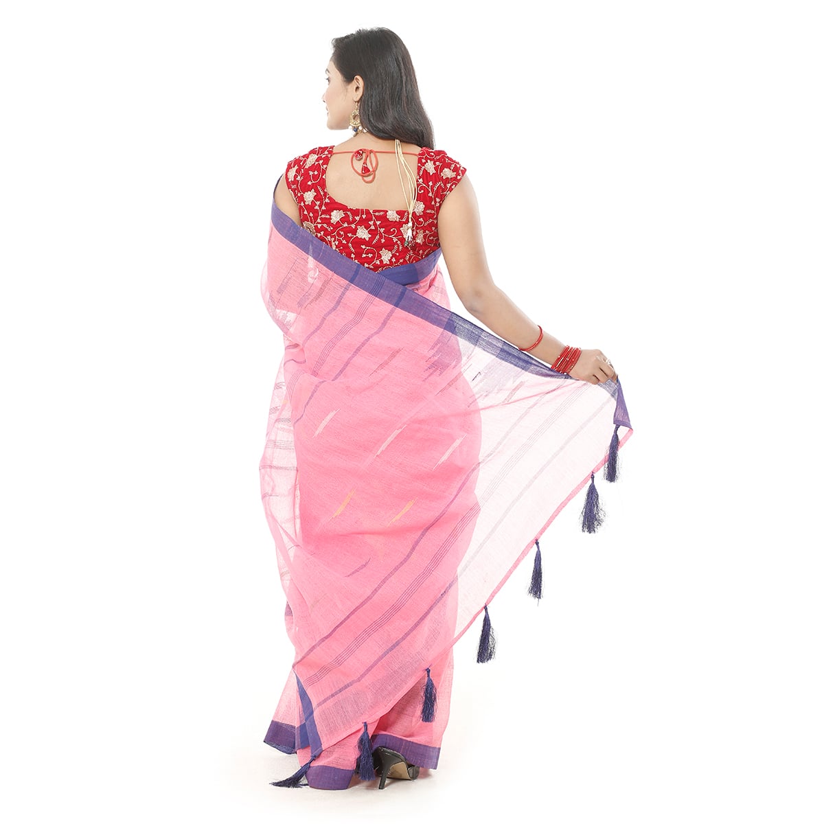 Picture of Light Pink Color Tassel Setting Monipuri Tant Saree