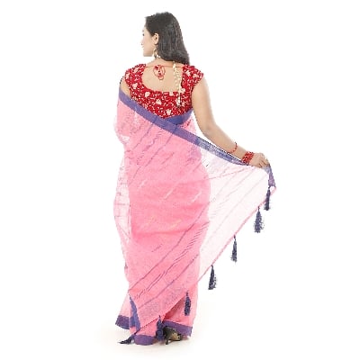 Picture of Light Pink Color Tassel Setting Monipuri Tant Saree