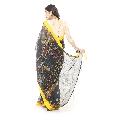 Picture of Tassel Setting Black Color Monipuri Saree