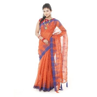 Picture of Tassel Setting Orange Color Monipuri  Saree