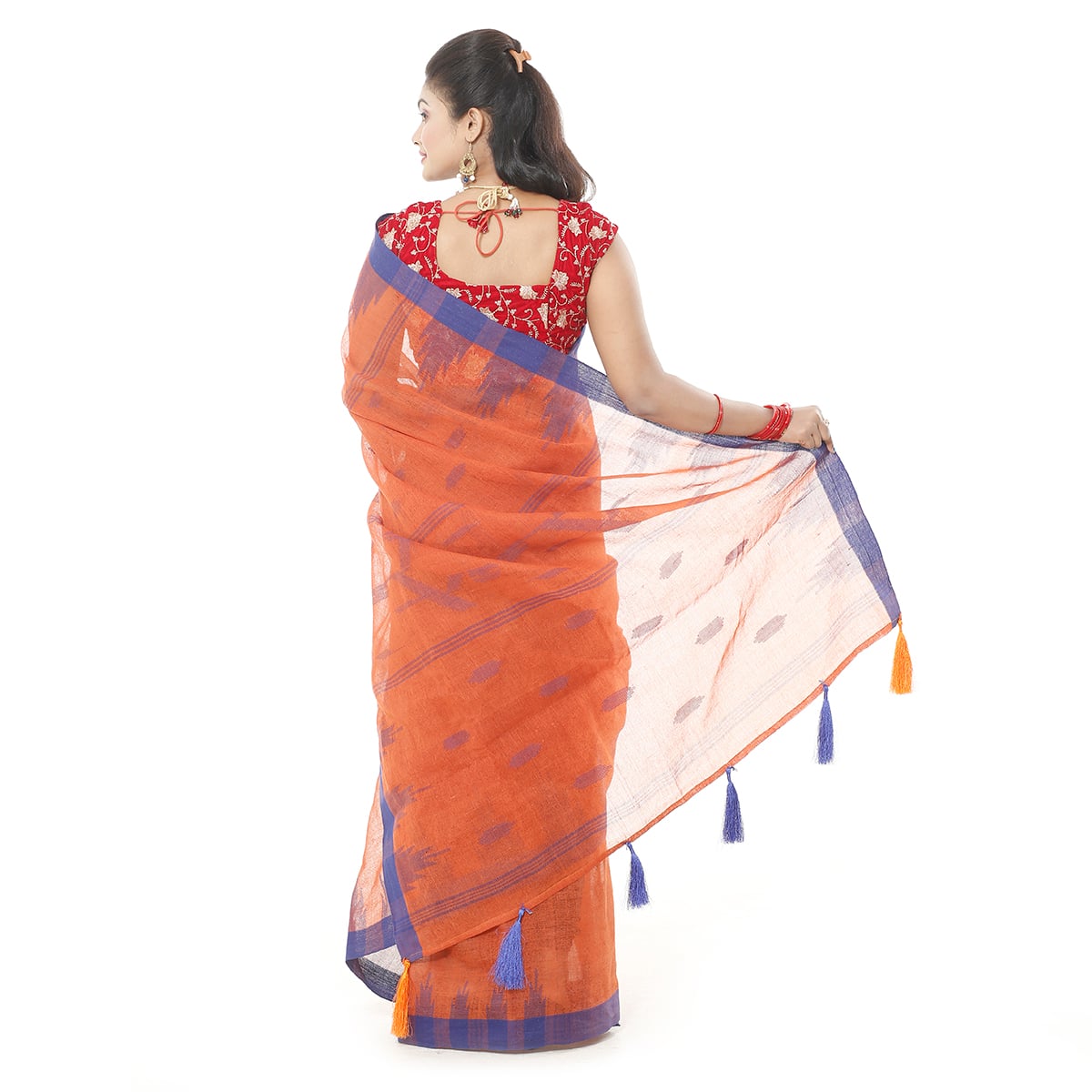 Picture of Tassel Setting Orange Color Monipuri  Saree