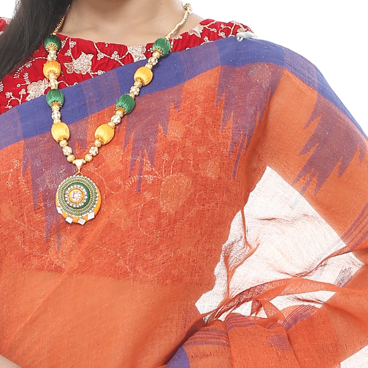 Picture of Tassel Setting Orange Color Monipuri  Saree