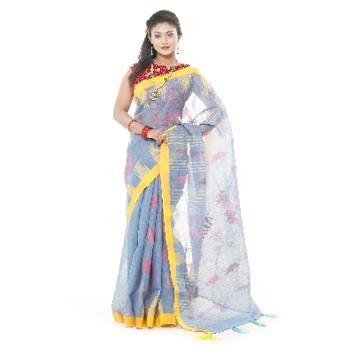 Picture of Tassel Setting Cornflower Blue Color Monipuri Tant Saree