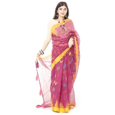 Picture of Tassel Setting Fresh Eggplant Color Monipuri  Saree