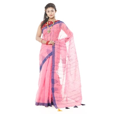 Picture of Light Pink Color Tassel Setting Monipuri Tant Saree