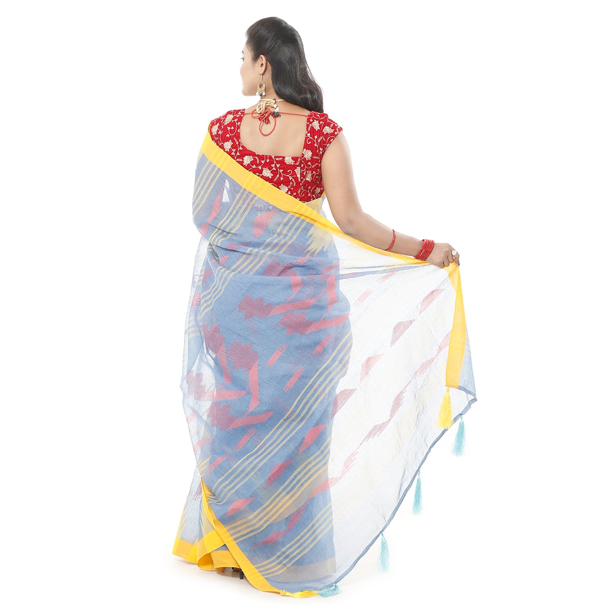 Picture of Tassel Setting Cornflower Blue Color Monipuri Tant Saree