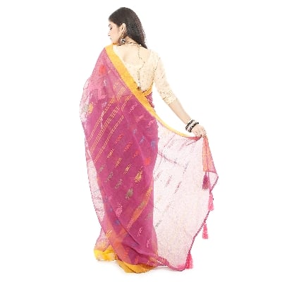 Picture of Tassel Setting Fresh Eggplant Color Monipuri  Saree