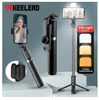 Picture of Q07 Selfie Stick Foldable Mini Tripod with Fill Light Bluetooth Remote Shutter Retractable Rod for Phone (100cm)-Black