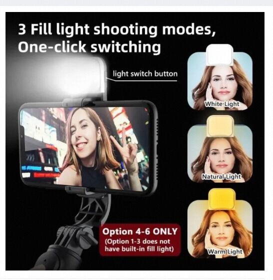 Picture of Q07 Selfie Stick Foldable Mini Tripod with Fill Light Bluetooth Remote Shutter Retractable Rod for Phone (100cm)-Black