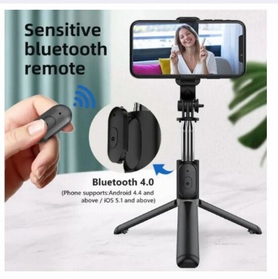 Picture of Q07 Selfie Stick Foldable Mini Tripod with Fill Light Bluetooth Remote Shutter Retractable Rod for Phone (100cm)-Black
