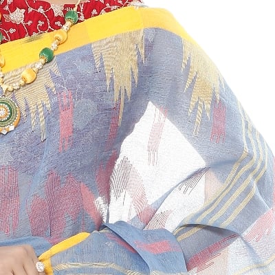 Picture of Tassel Setting Cornflower Blue Color Monipuri Tant Saree