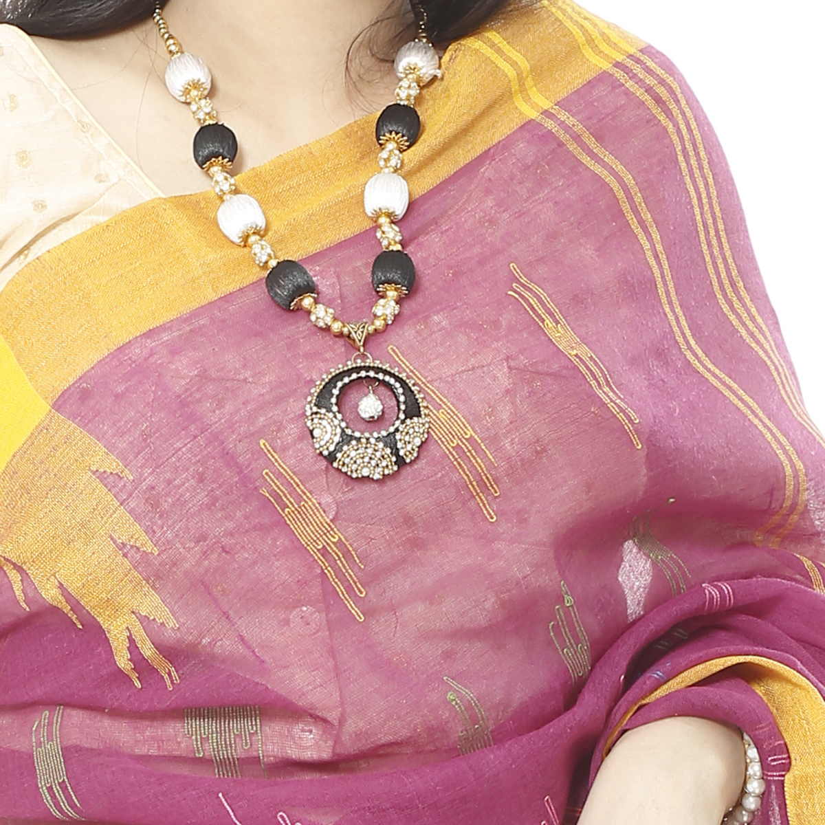 Picture of Tassel Setting Fresh Eggplant Color Monipuri  Saree