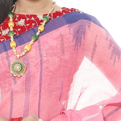 Picture of Light Pink Color Tassel Setting Monipuri Tant Saree