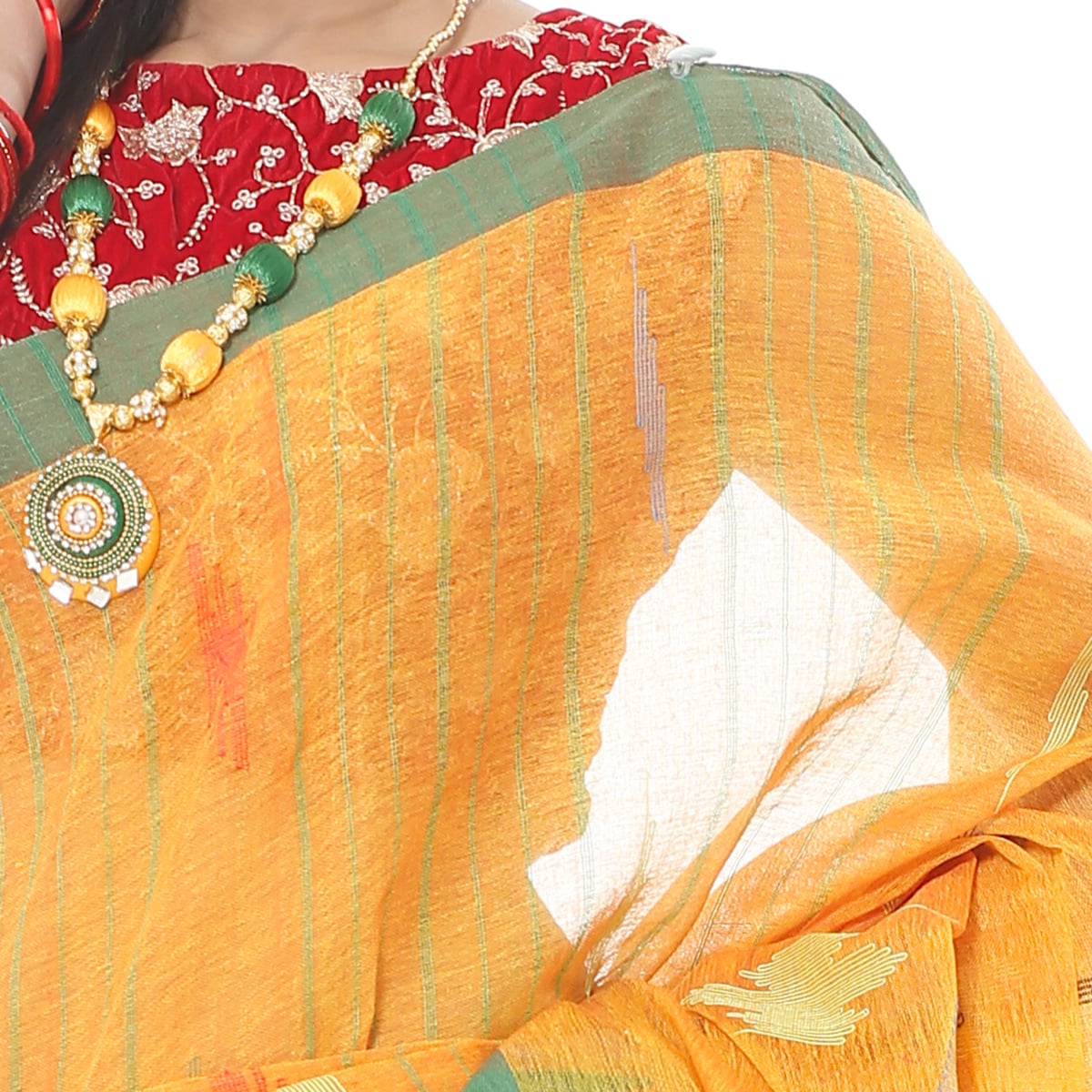 Picture of Orange & Yellow Mixed Tassel Setting Monipuri Tant Saree