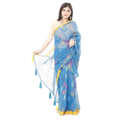Picture of Tassel Setting Blue Color Monipuri Tant Saree