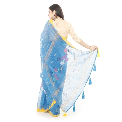 Picture of Tassel Setting Blue Color Monipuri Tant Saree