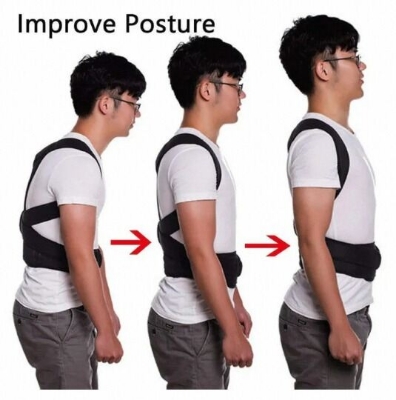 Picture of Adjustable Back Posture Corrector Back Pain Relief Belt Spine Waist Support Correction Straps Posture Belt For Men Women - Black-Black