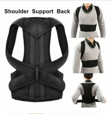Picture of Adjustable Back Posture Corrector Back Pain Relief Belt Spine Waist Support Correction Straps Posture Belt For Men Women - Black-Black