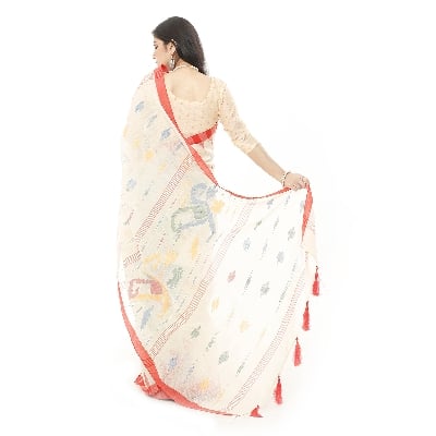 Picture of Red & White Color Monipuri Tant Saree With Tassel Setting