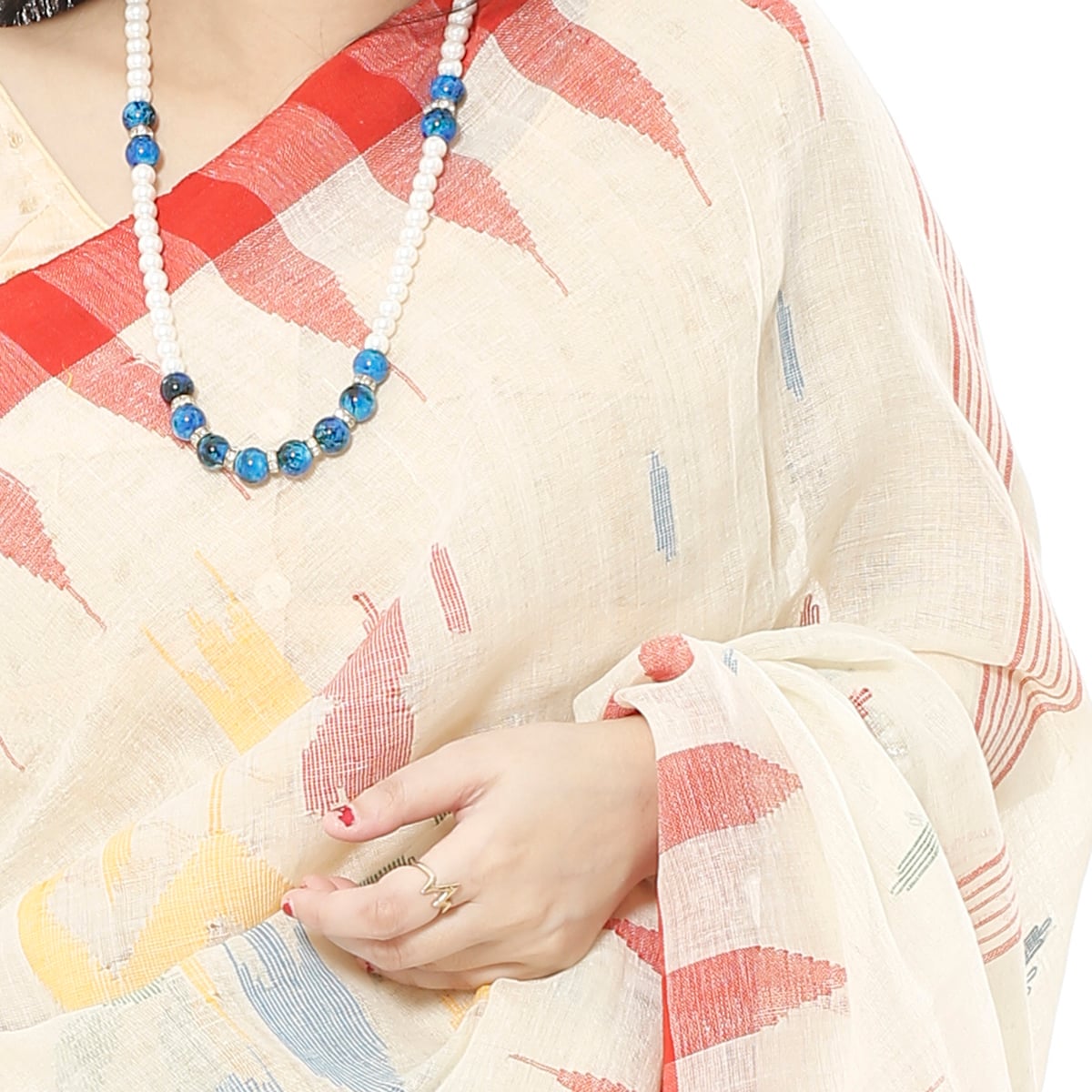 Picture of Red & White Color Monipuri Tant Saree With Tassel Setting