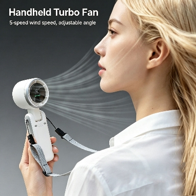 Picture of Turbo Fan Handheld Rechargeable Fan Multicolor Portable Mini Hand Fan USB Rechargeable Foldable Hanging Neck Fan USB Mini Portable Small Turbo Fan | Multicolor-Multicolor