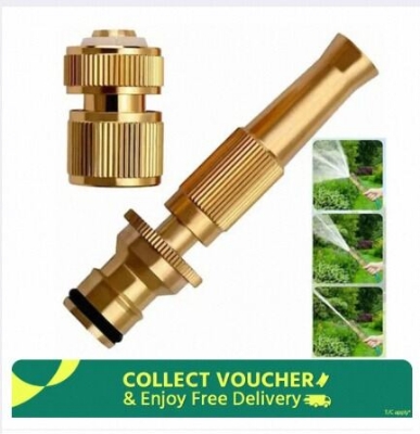 Picture of Brass Water Spray Nozzle Suitable for 1/2\" Hose Pipe Adjustable Brass Spray Nozzle Water Pressure Booster Brass Nozzle Water Spray Gun for Car Wash & Gardening Water Pressure Nozzle-Gold
