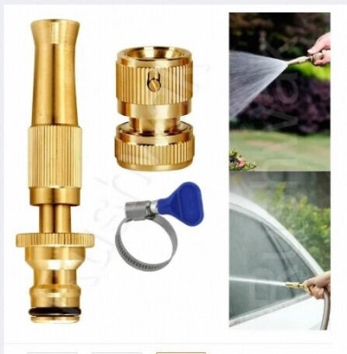 Picture of Brass Water Spray Nozzle Suitable for 1/2\" Hose Pipe Adjustable Brass Spray Nozzle Water Pressure Booster Brass Nozzle Water Spray Gun for Car Wash & Gardening Water Pressure Nozzle-Gold