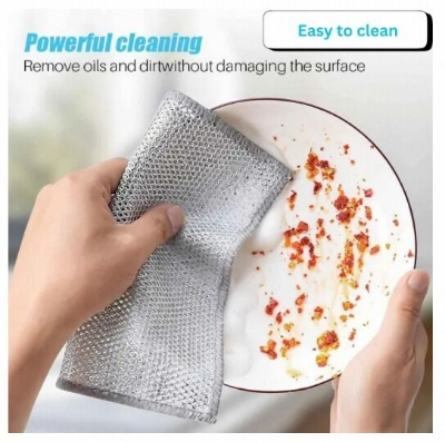 Picture of (Choice Free gift ) 1pc Magic Cleaning Cloth Thickened Double-sided Metal Steel Wire Rags Kitchen Dish Pot Washdishing Cloths Towel Clean Tools-Multicolor