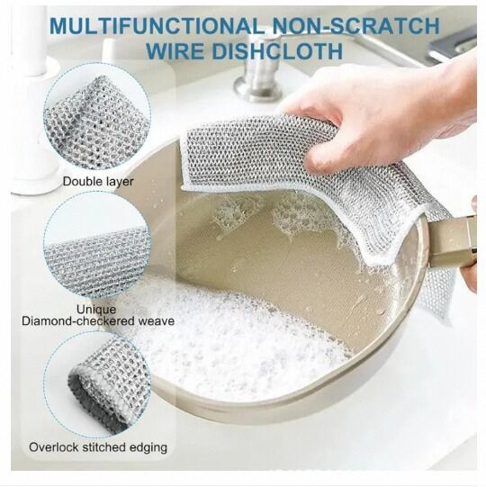 Picture of (Choice Free gift ) 1pc Magic Cleaning Cloth Thickened Double-sided Metal Steel Wire Rags Kitchen Dish Pot Washdishing Cloths Towel Clean Tools-Multicolor