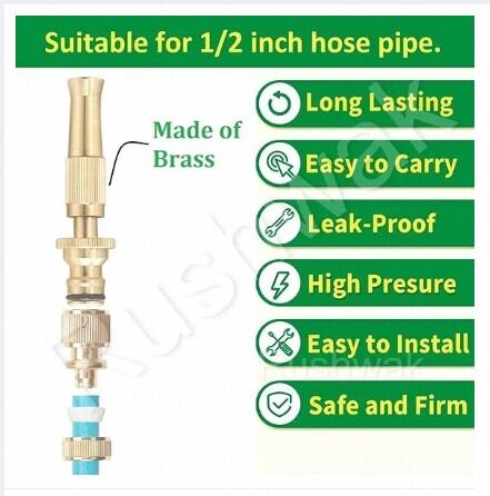 Picture of Brass Water Spray Nozzle Suitable for 1/2\" Hose Pipe Adjustable Brass Spray Nozzle Water Pressure Booster Brass Nozzle Water Spray Gun for Car Wash & Gardening Water Pressure Nozzle-Gold