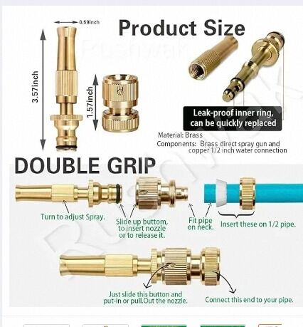 Picture of Brass Water Spray Nozzle Suitable for 1/2\" Hose Pipe Adjustable Brass Spray Nozzle Water Pressure Booster Brass Nozzle Water Spray Gun for Car Wash & Gardening Water Pressure Nozzle-Gold