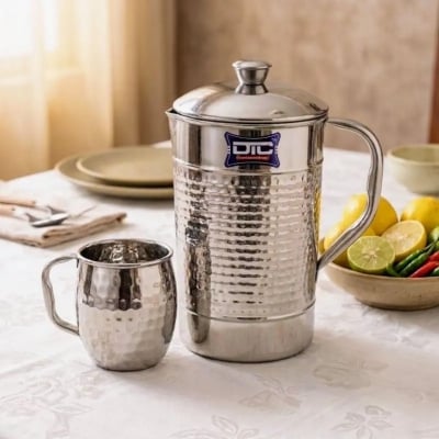 Picture of DIC Stainless Steel Hammered Water Jug & Mug Combo Set