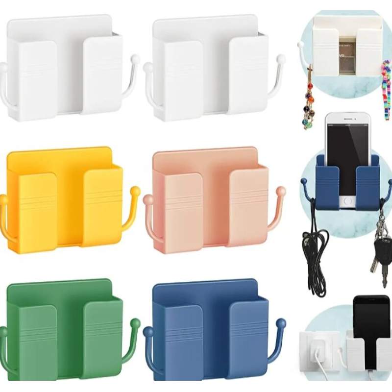 Picture of 4-Piece Self-Adhesive Wall-Mount Phone Holder and Storage Organizer - Multicolor