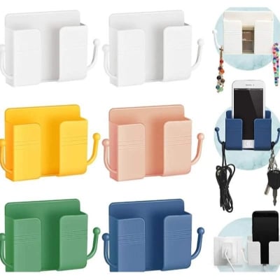 Picture of 4-Piece Self-Adhesive Wall-Mount Phone Holder and Storage Organizer - Multicolor