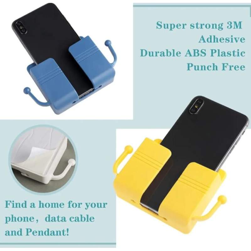 Picture of 4-Piece Self-Adhesive Wall-Mount Phone Holder and Storage Organizer - Multicolor