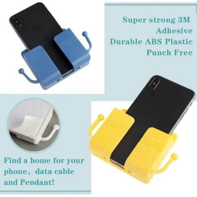 Picture of 4-Piece Self-Adhesive Wall-Mount Phone Holder and Storage Organizer - Multicolor