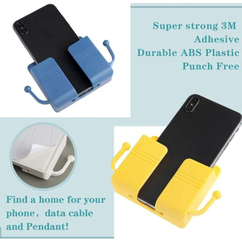 Picture of 4-Piece Self-Adhesive Wall-Mount Phone Holder and Storage Organizer - Multicolor