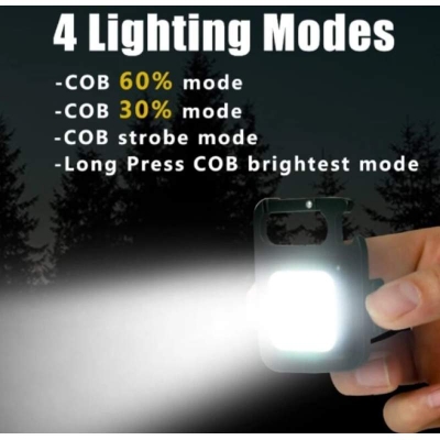 Picture of Mini COB Keychain Flashlight - USB Rechargeable - Black