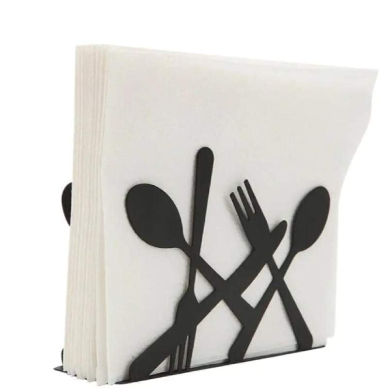 Picture of Metal Tissue Holder with Spoon and Fork Design - Black