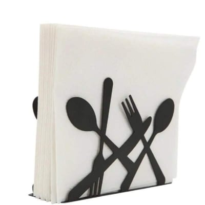 Picture of Metal Tissue Holder with Spoon and Fork Design - Black
