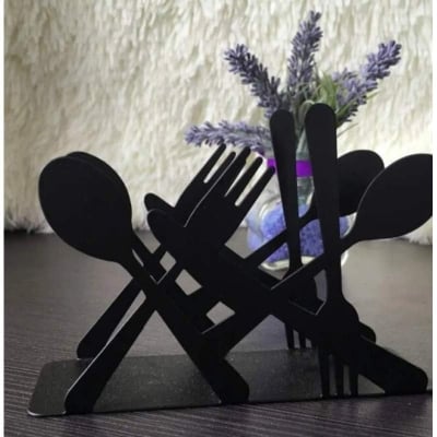 Picture of Metal Tissue Holder with Spoon and Fork Design - Black