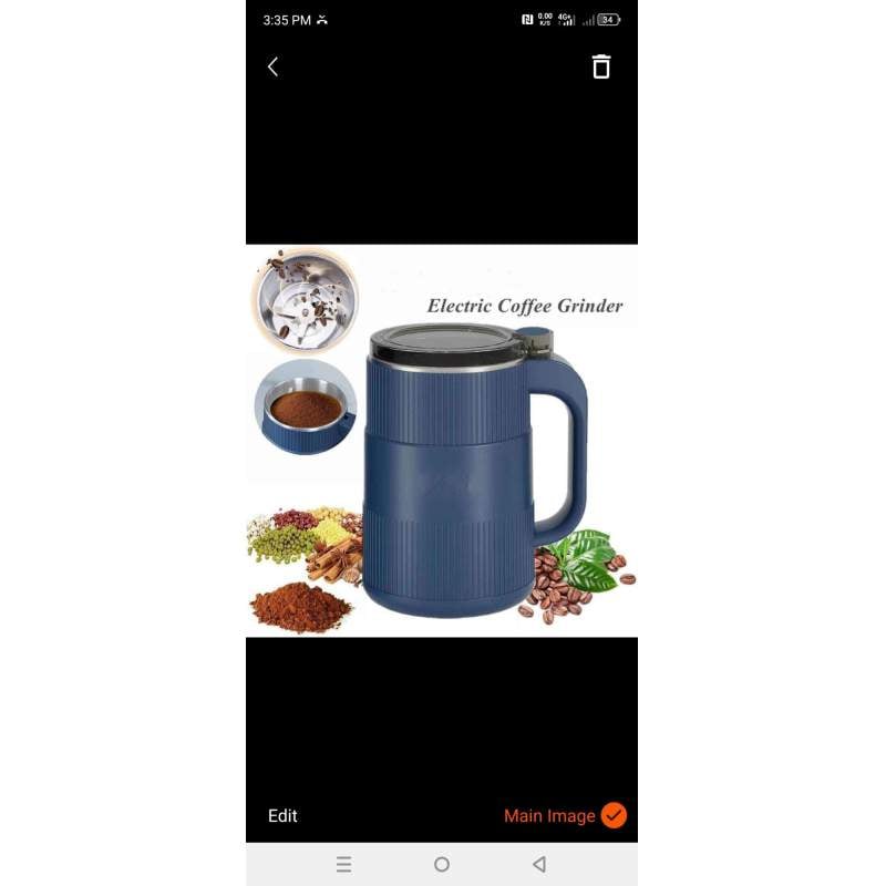 Picture of Electric Mini Spice and Grain Grinder with 5 Blades, 304 Stainless Steel - Blue