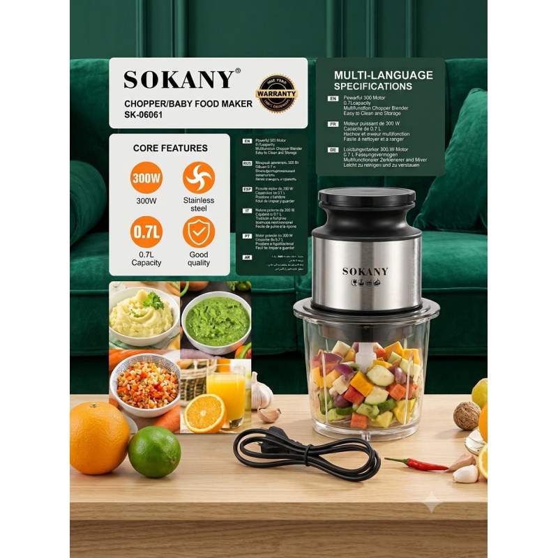 Picture of SOKANY SK-06061 Electric Food Chopper and Baby Food Maker - 300W, 0.7L